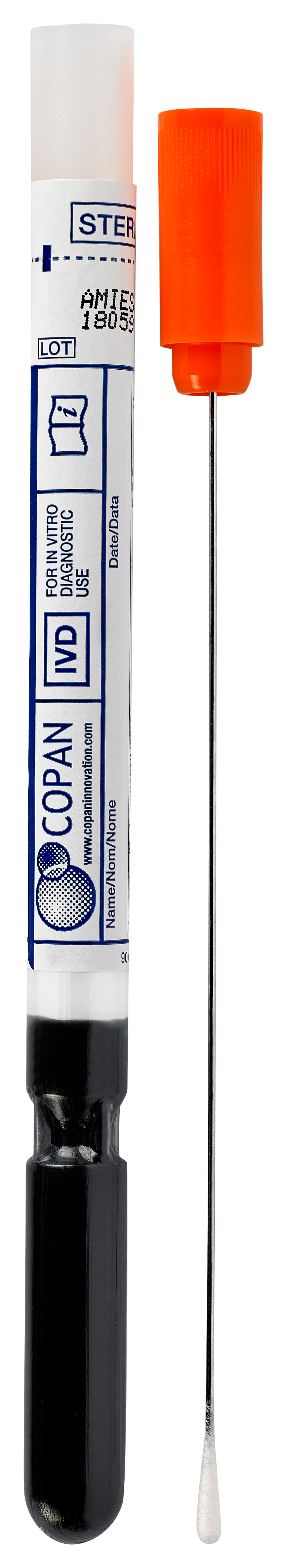 Provtagningspinne Alu. med Amies och Kol Orange 116C / 50