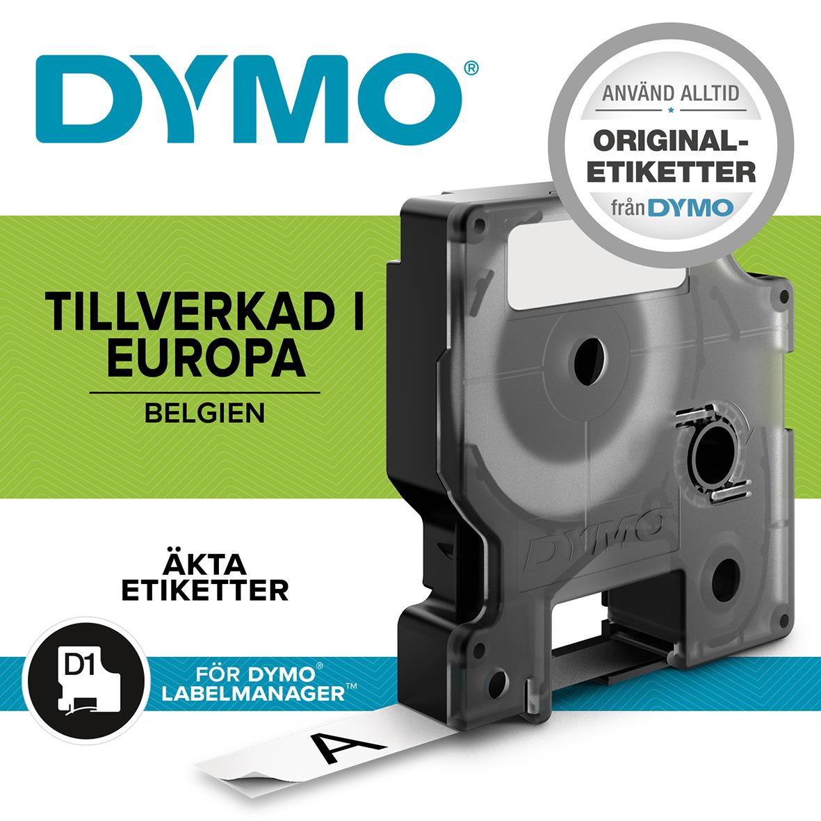 Märktejp Dymo D1 LetraTag Svart på Vit 12mm x 5,5m