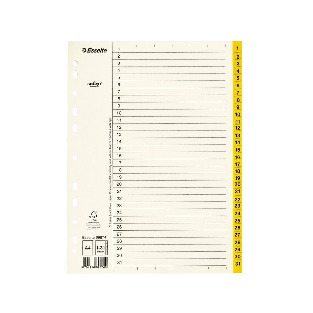 Pappregister Servo A4 1-31 Gul