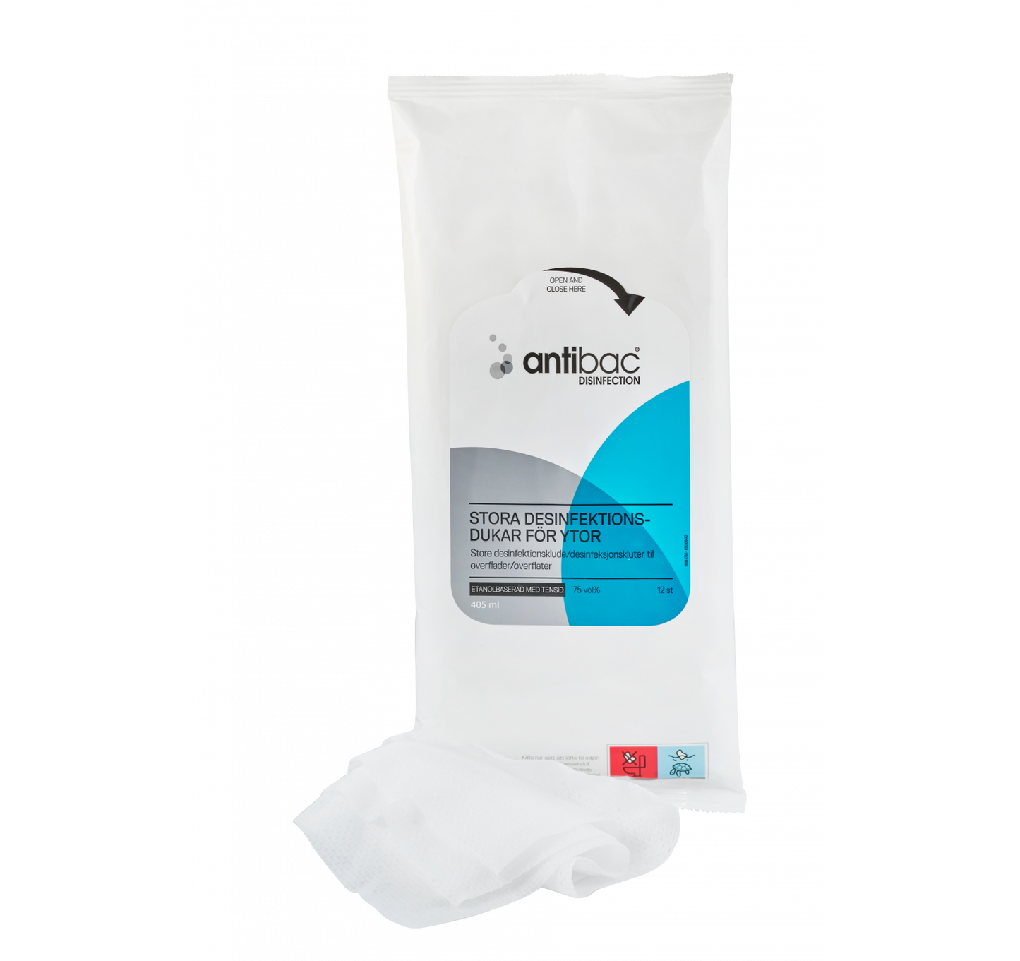 Antibac Ytdesinfektionsduk med tensid 24 x 40cm / 12