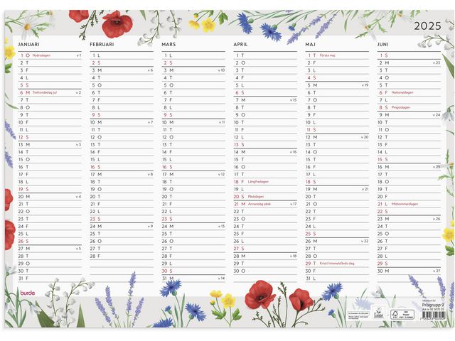 Almanacka Burde 5070 Väggblad Blomster 2026