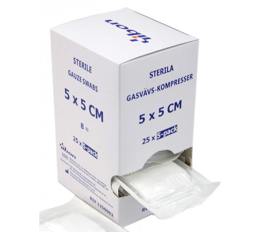 Kompress Gasväv Steril 5-pack 5 x 5cm 8-Lag / 125