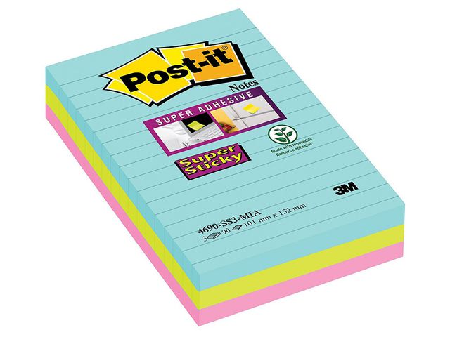 POST-IT Super Sticky Miami linjerad 101 x 152mm / 3