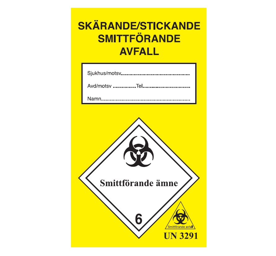 Etikett Riskavfall Smittförande Stick 180 x 101mm / 10