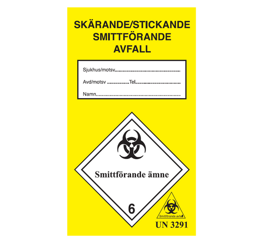 Etikett Riskavfall Smittförande Stick 180 x 101mm / 10