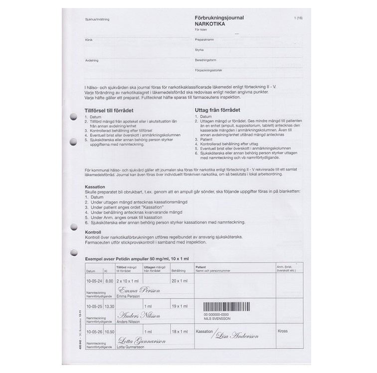 Förbrukningsjournal Narkotika A4 16sidor
