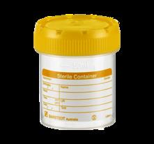 Bägare med gult skruvlock och etikett 70ml 55 x 44mm / 200