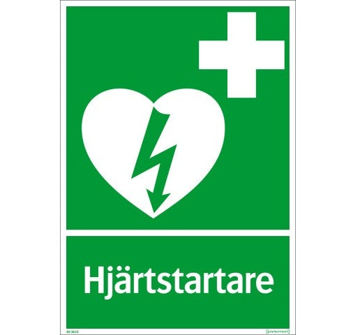 Första Hjälpen-Skylt Hjärtstartare 210 x 297mm