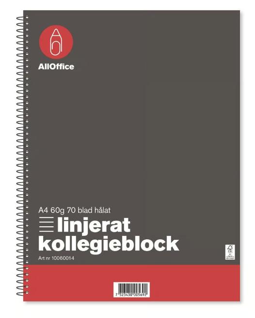 Kollegieblock A4 Linjerat 70 blad 60g / 10