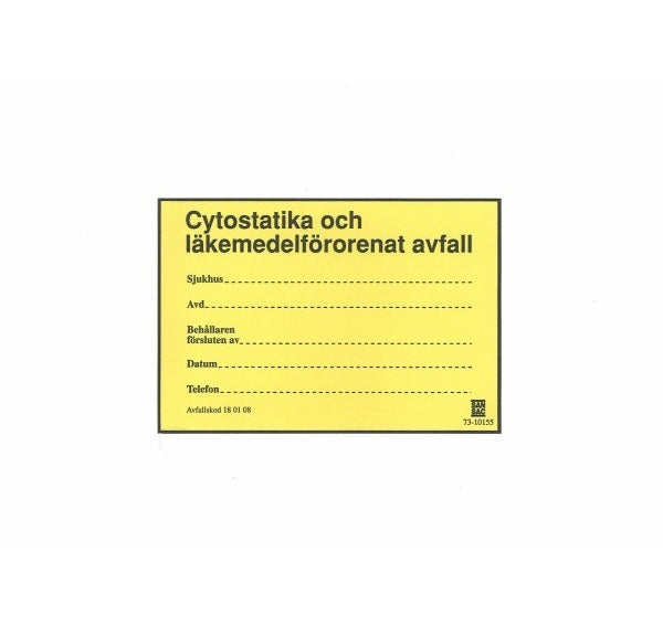 Etikett Cytostatika och läkemedelförorenat avfall / 100