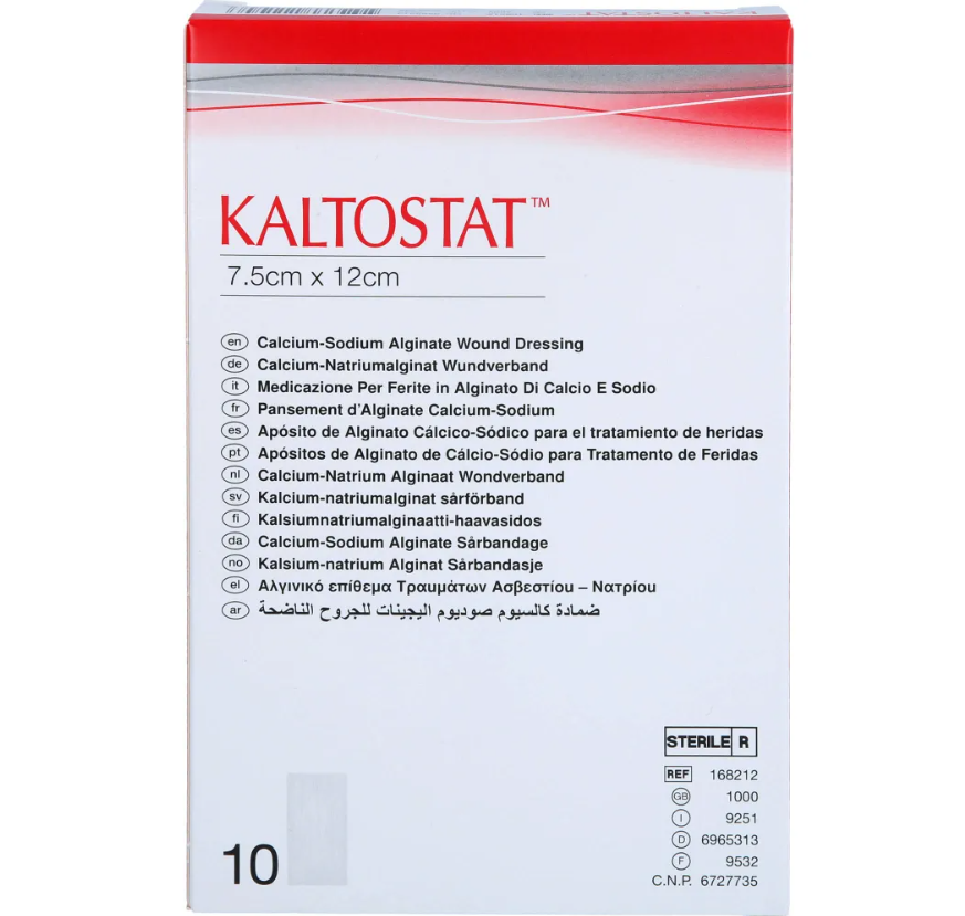 Kaltostat Alginatbandasje 7,5 x 12 cm / 10