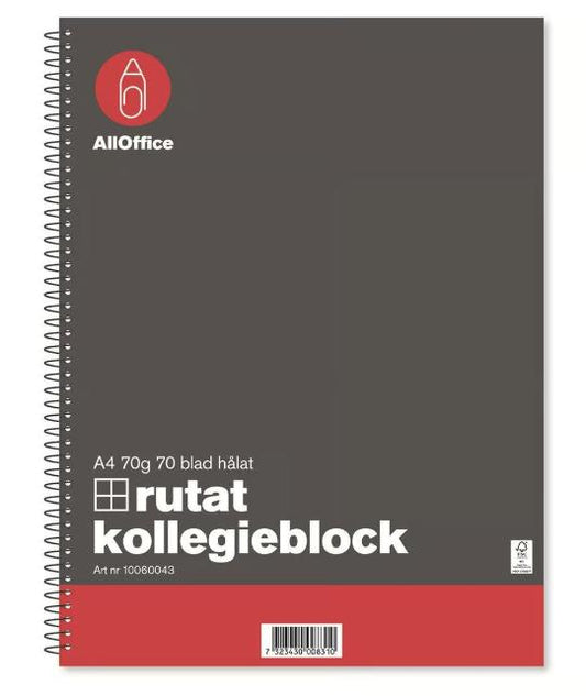 kollegieblock A4 Rutat 70 blad 60g / 10