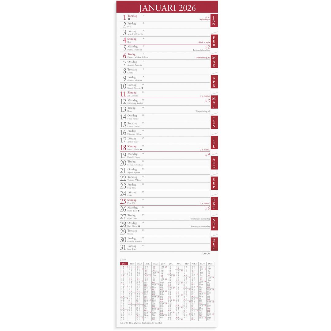 Stor Bordskalender med flik - 1572