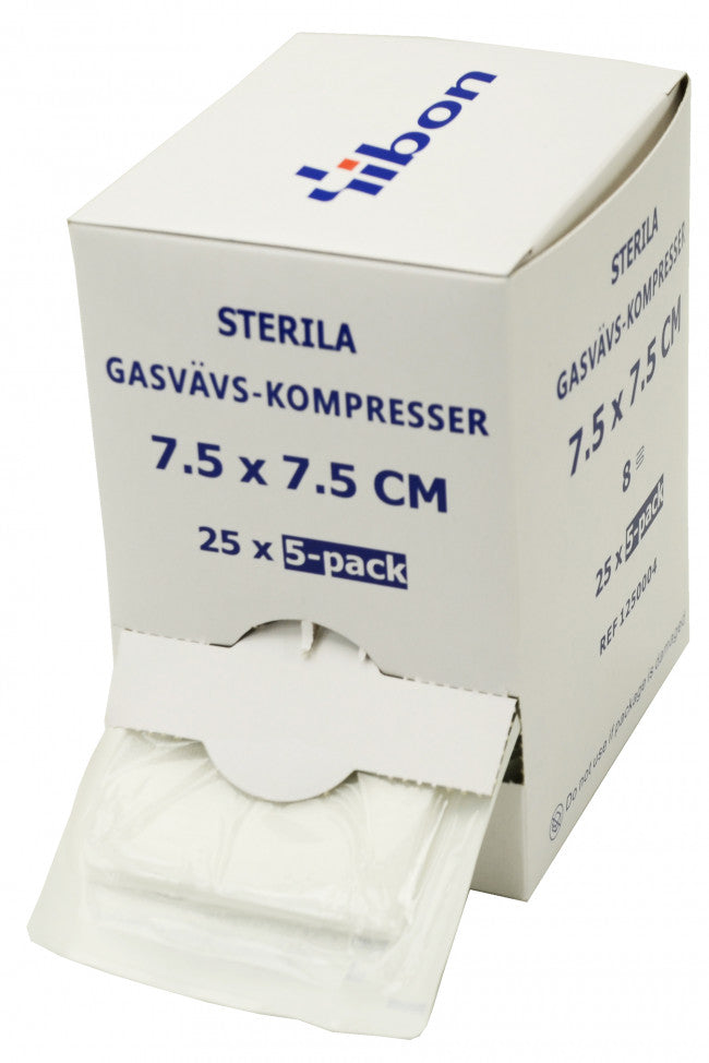 Kompress Gasväv Steril 5-pack 7,5 x 7,5cm 8-Lag / 125