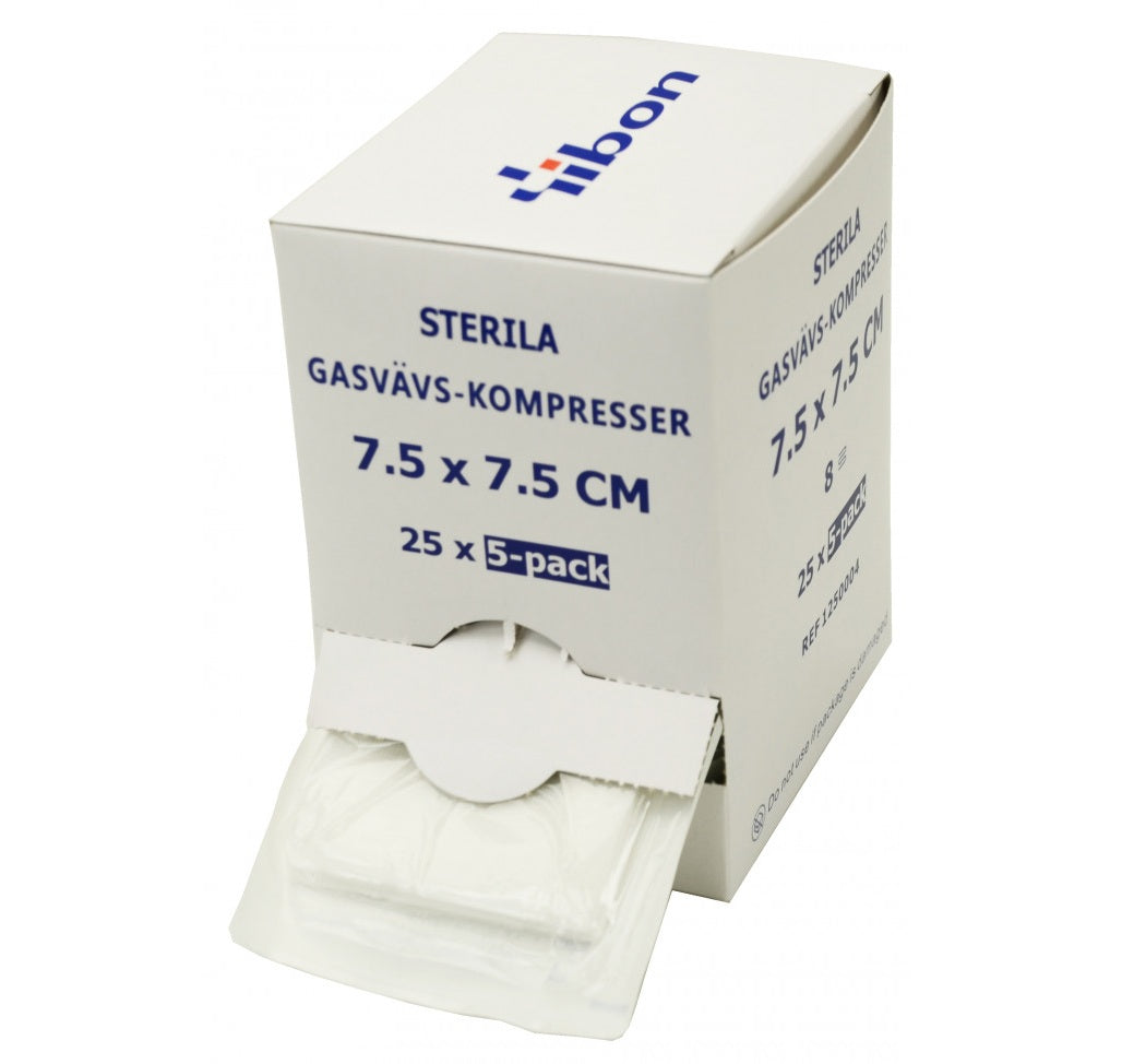 Kompress Gasväv Steril 5-pack 7,5 x 7,5cm 8-Lag / 125