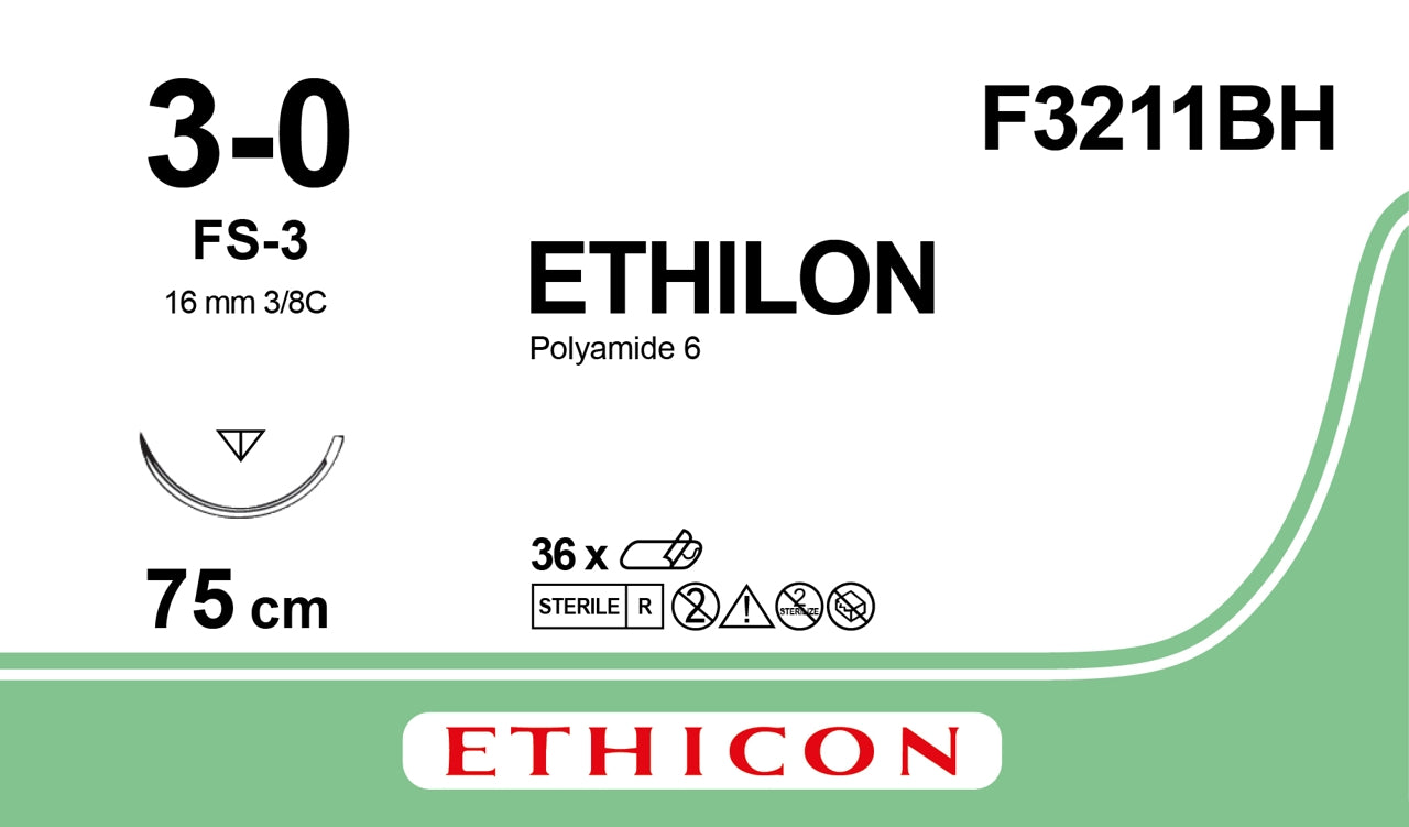 Ethilon Sutur 3-0 FS-3 75cm Svart / 36