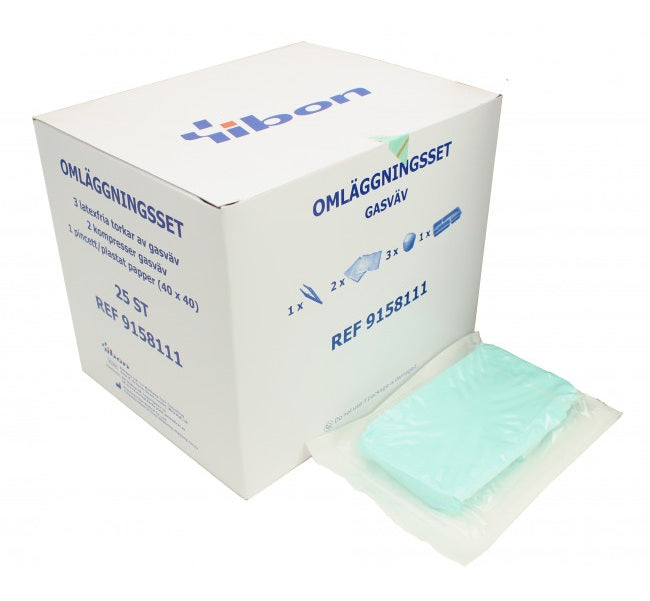 Omläggningsset Gasväv pincett skål duk 3-tork 2-kompr / 25