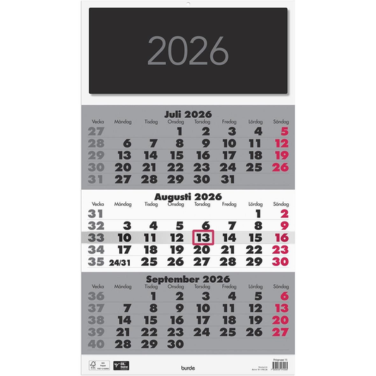 Burde Väggkalender Triplaner Elegant 2026 Burde - 1745