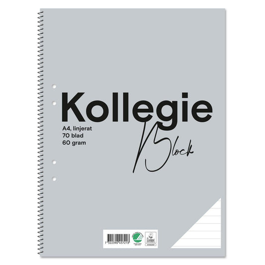 Kollegieblock A4 Linjerat 70 blad 60g