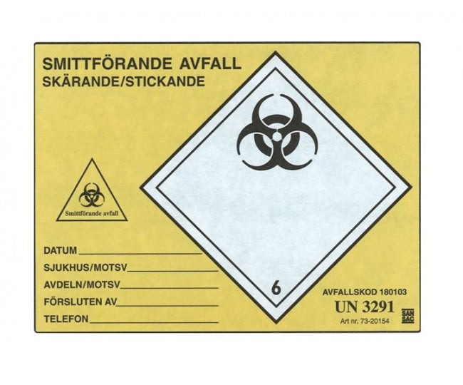 Etikett Smittförande avfall Skärande/Stickande 150 x 200mm / 100