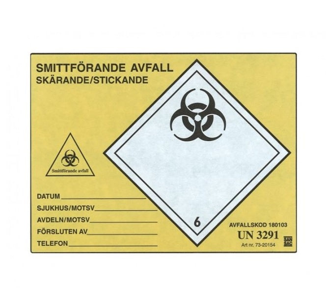 Etikett Smittförande avfall Skärande/Stickande 150 x 200mm / 100