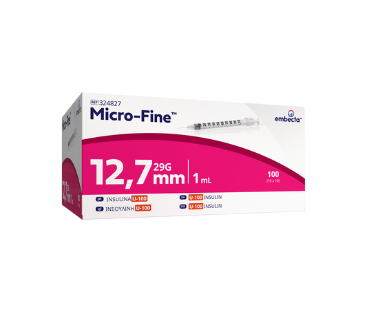 Mikrofin insulinsprøyte 1,0 ml (29 g) 0,33 mm x 12,7 mm / 100