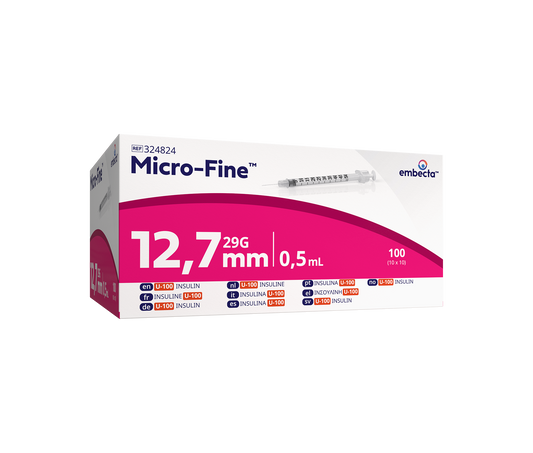 Mikrofin insulinsprøyte 0,5 ml 0,33 mm x 12,7 mm / 100