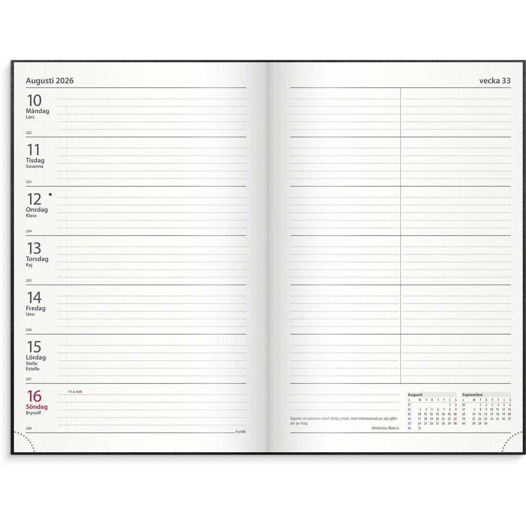 Burde Kontorskalender Svart konstläder - 1073