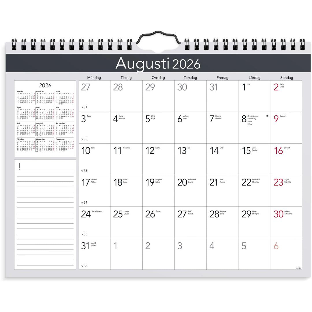 Väggkalender Burde 1708 Miljökalendern Elegant 2026
