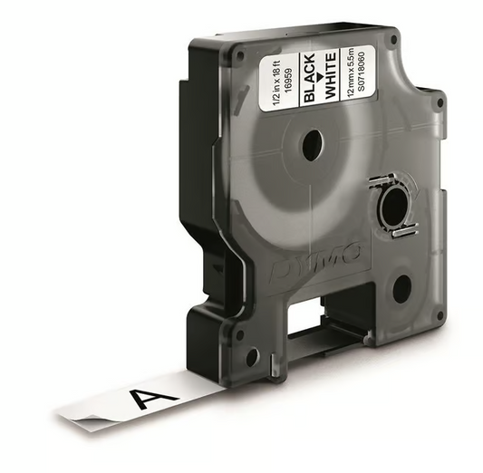Märktejp Dymo D1 LetraTag Svart på Vit 12mm x 5,5m