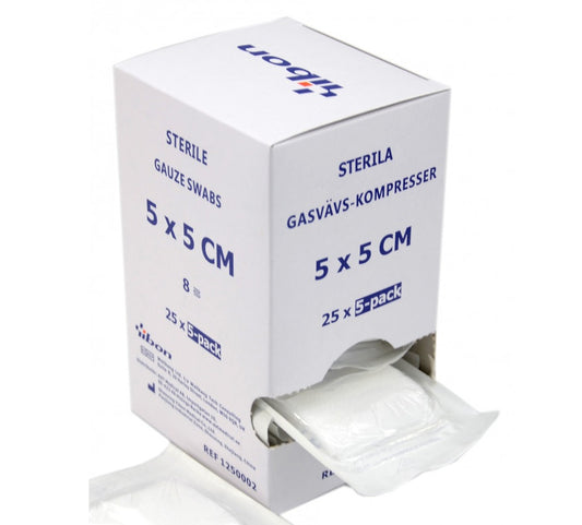 Kompress Gasväv Steril 5-pack 5 x 5cm 8-Lag  / 125