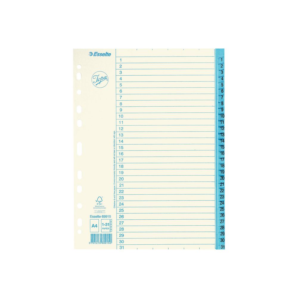 Pappersregister Jopa A4 1-31 vit/blå / 10