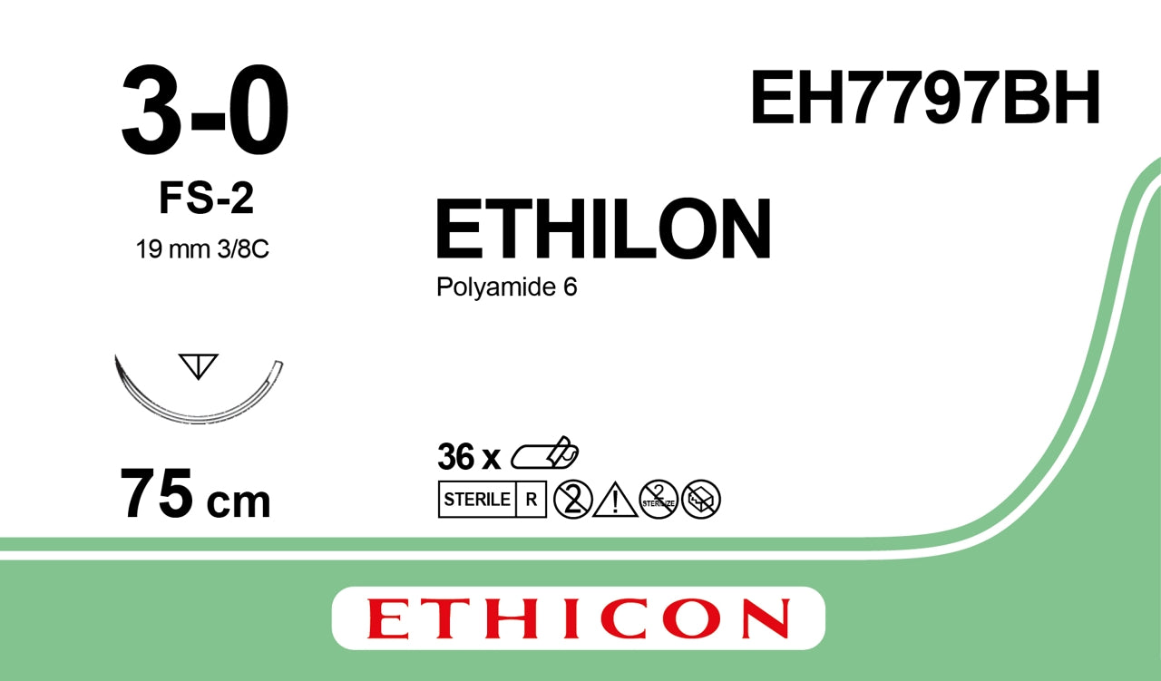 Ethilon Sutur 3-0 FS-2 75cm Svart / 36