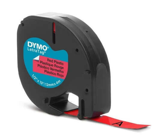 Märktejp DYMO LetraTag Metallic 12mm Svart på Rött