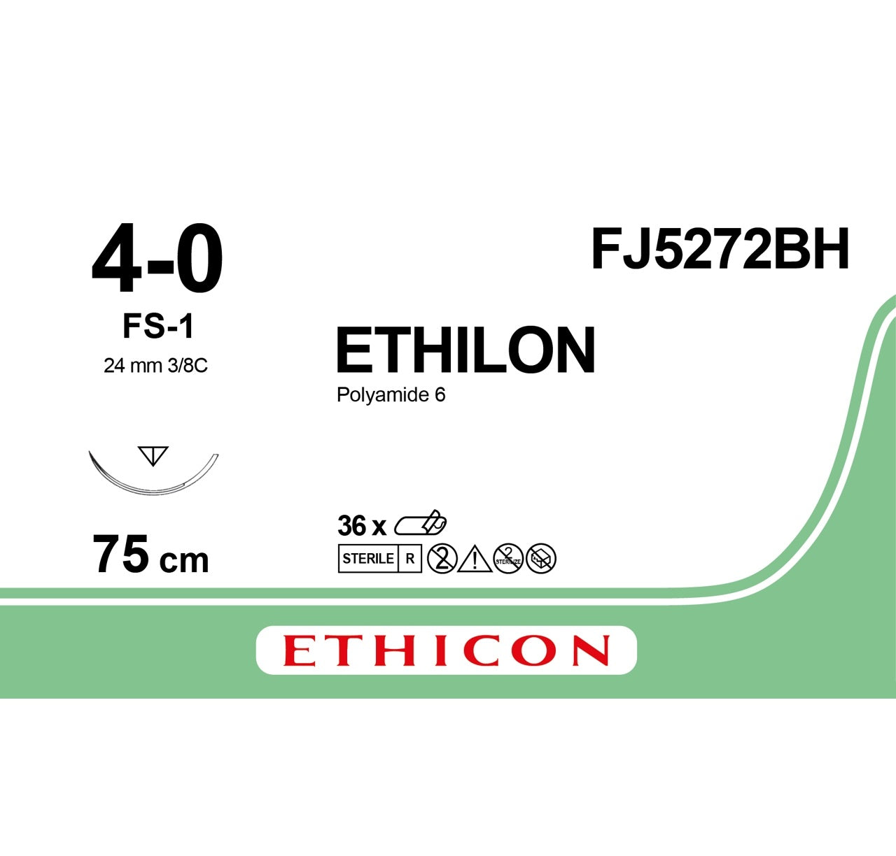 Ethilon Sutur 4-0 FS-1 75cm Svart / 36