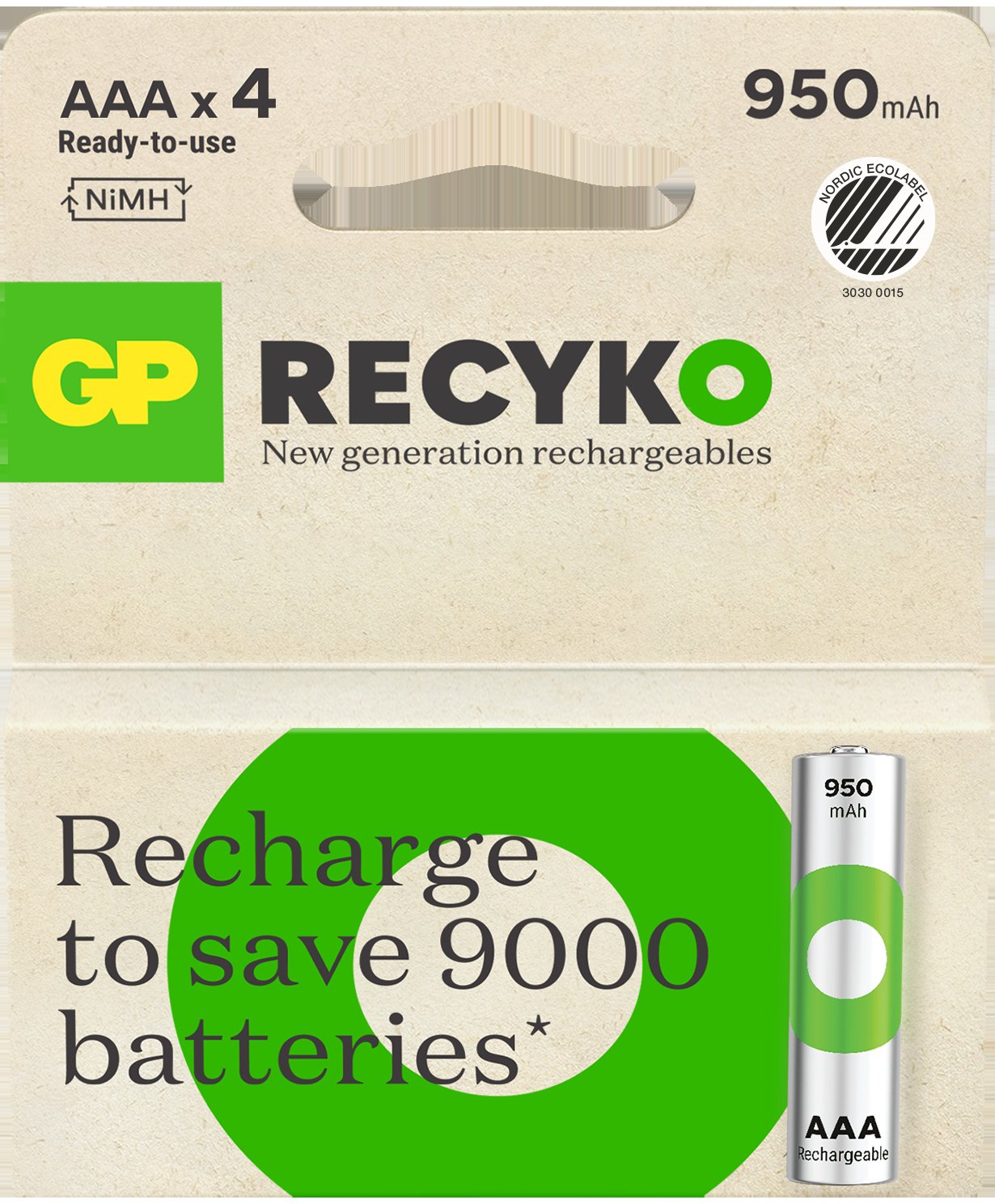 Batteri GP Recyko Laddningsbart 950mAh AAA / 4