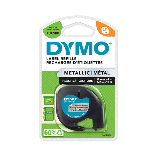 Märktejp DYMO LetraTag Metallic 12mm Svart på Silver
