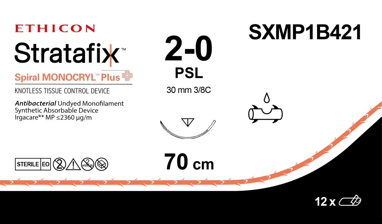 Stratafix Monocryl Sutur 2-0 PSL 70cm Ofärgad / 12
